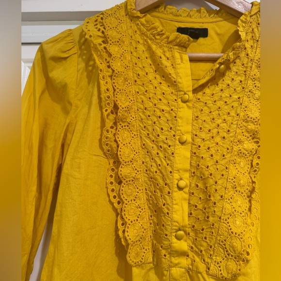 J.Crew gold Yellow Eyelet Ruffle Popover bib Blouse Top Shirt - Picture 6 of 10